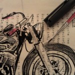 vintage motorcycle drawing